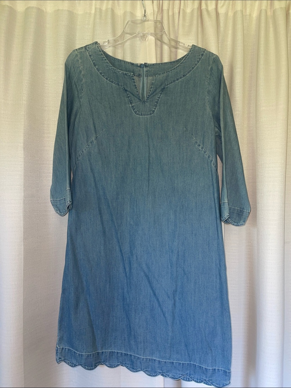 Talbots Light Blue Denim-Effect Long Sleeve Shift Dress